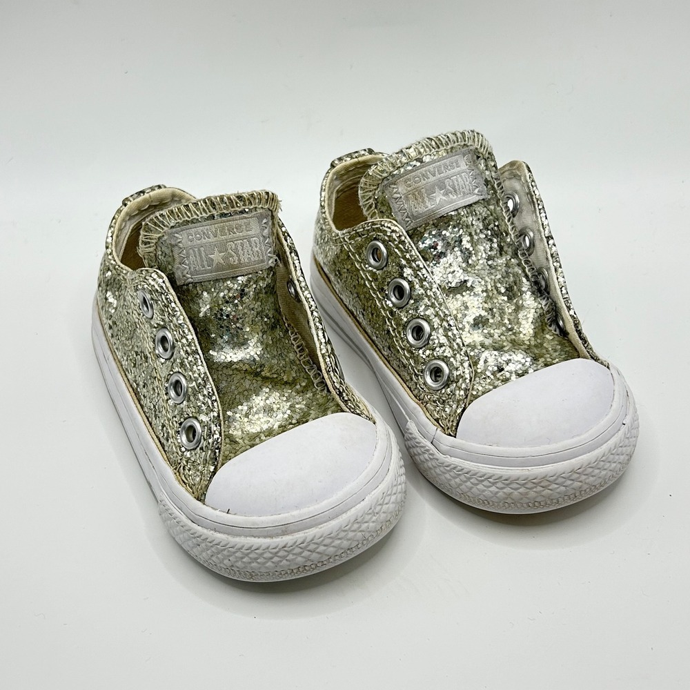 Converse Chuck Taylor All Star Infant 4 Gold Glitter Low Top Sneakers 759217C
